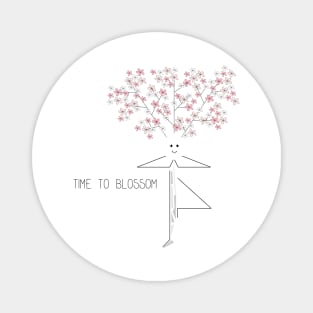 Cartoon drawing of a blooming tree practicing yoga Magnet